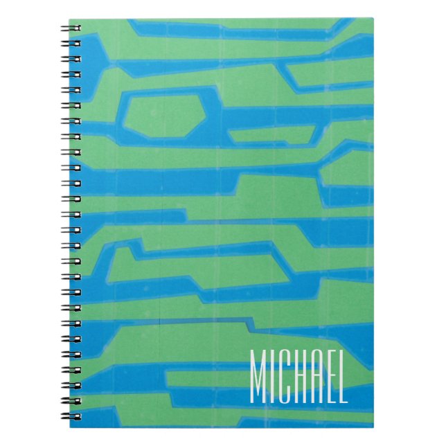 Add Your Name | Modern Circuit V Spiral Notebook (Front)