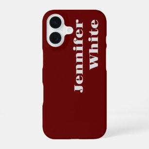 Add Your Name Modern Minimalist Plain Dark Red iPhone 16 Case