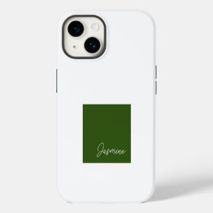 Add Your Name Modern Minimalist Script Green White iPhone 14 Case