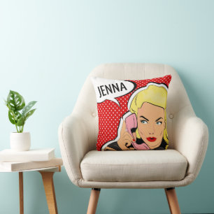 Add Your Name   Modern Pop Art Girl Cushion