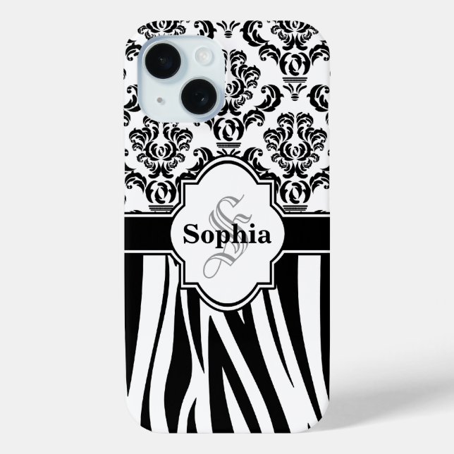 Add Your Name Monogram Damask Jungle Zebra Stripes Case-Mate iPhone Case (Back)
