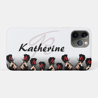Add Your Name Monogram Red Roses Case-Mate iPhone Case