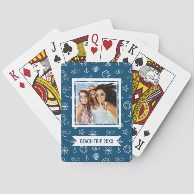 Add Your Name | Nautical Chalk Drawing Pattern Playing Cards (Back)