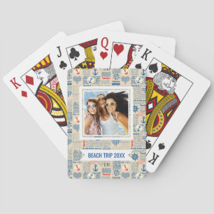 Add Your Name Nautical Newspaper Pattern Playing Cards