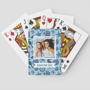 Add Your Name   Nautical Shades Of Blue Pattern Playing Cards