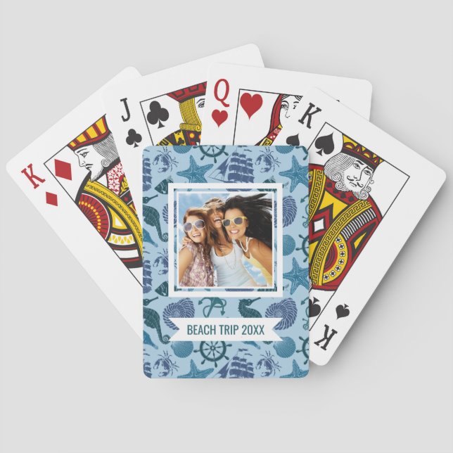 Add Your Name | Nautical Shades Of Blue Pattern Playing Cards (Back)