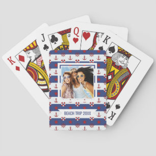 Add Your Name Nautical Stars And Stripes Pattern Playing Cards