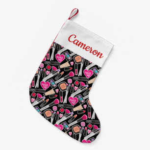 Add Your Name   Neon Makeup Pattern Small Christmas Stocking