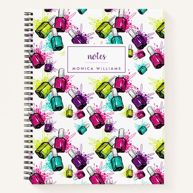 Add Your Name | Neon Nail Polish Pattern Notebook (Front)