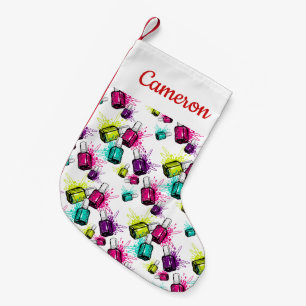 Add Your Name Neon Nail Polish Pattern Small Christmas Stocking