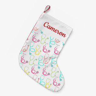 Add Your Name   Neon Stethoscope Pattern Small Christmas Stocking