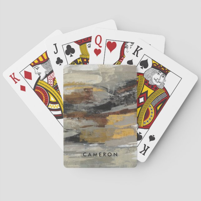 Add Your Name | Neutral Abstract Grey Print Playing Cards (Back)