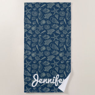 Add Your Name   Ocean Inhabitants Pattern Beach Towel
