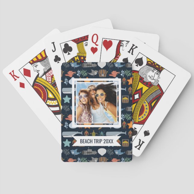 Add Your Name | Ocean Inhabitants Pattern Playing Cards (Back)