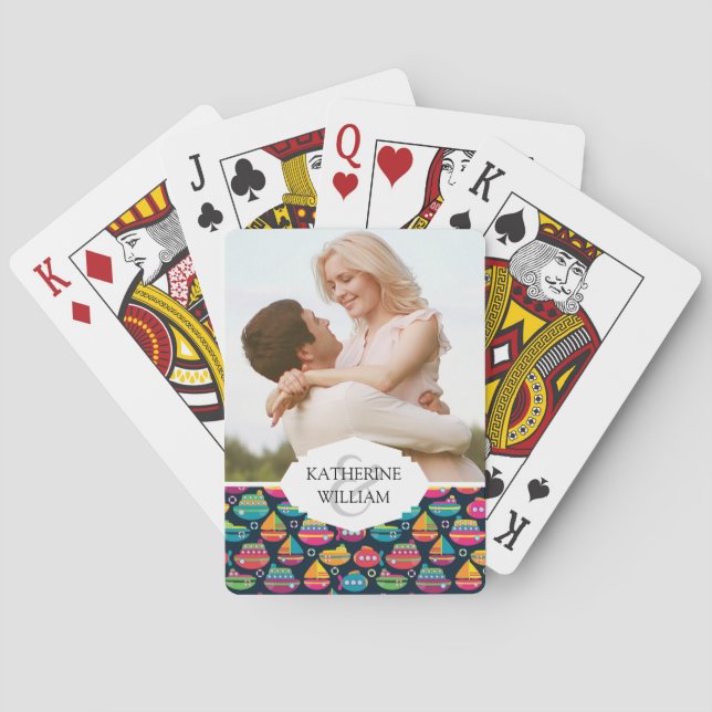 Add Your Name | Ocean Transportation Pattern Playing Cards (Back)