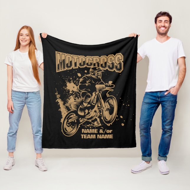 Add Your Name or Team Name Motocross Rider on Bike Fleece Blanket (In Situ)