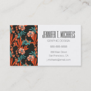 Add Your Name   Orange Abstract Floral Pattern Business Card