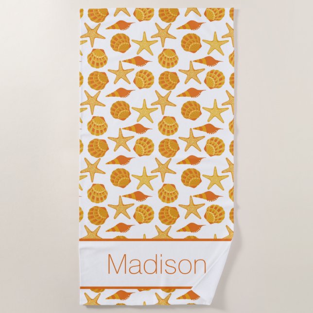 Add Your Name | Orange Beach Shell Pattern Towel (Front)