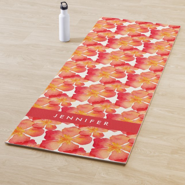 Add Your Name | Orange Oleander Floral Pattern Yoga Mat (In Situ)