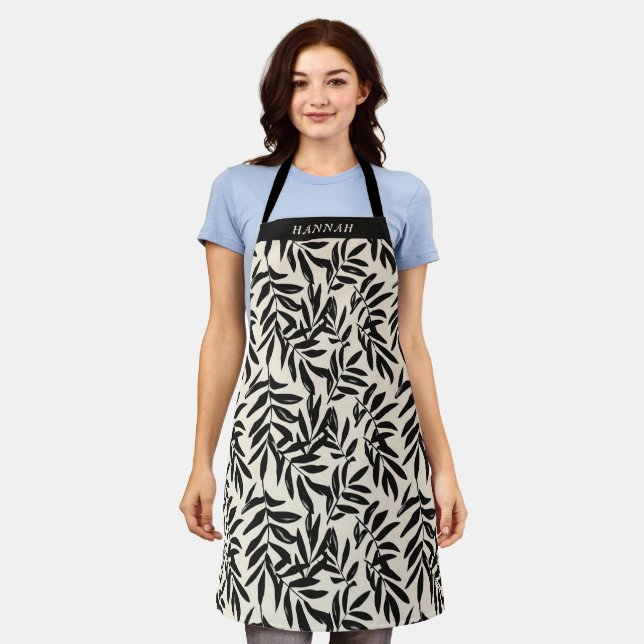 Add Your Name Oriental Botanical Palm Leaves Apron (Worn)