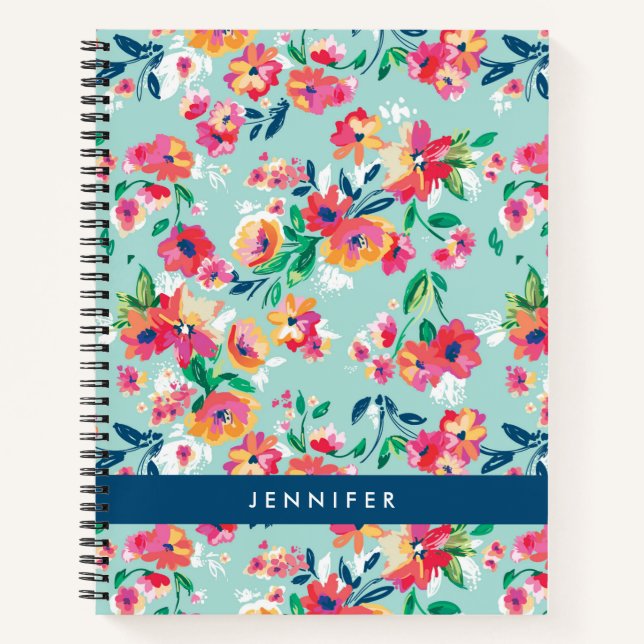 Add Your Name | Painted Flowers Pattern Notebook (Front)