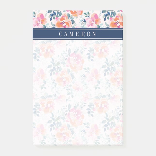 Add Your Name | Painted Roses Pattern Post-it Notes (Front)