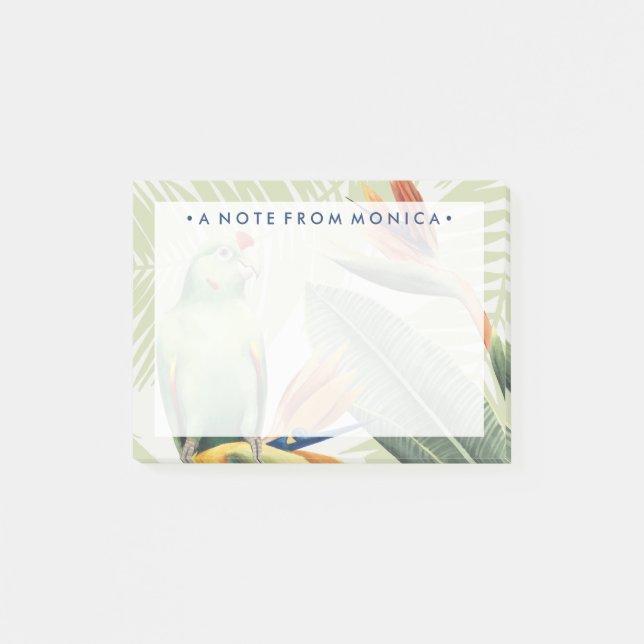 Add Your Name | Palm Leaves With Green Bird Post-it Notes (Front)
