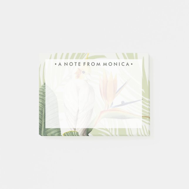 Add Your Name | Palm Leaves With White Bird Post-it Notes (Front)