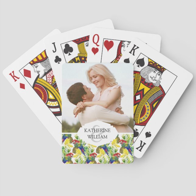 Add Your Name | Parrots And Tropical Fruit Playing Cards (Back)