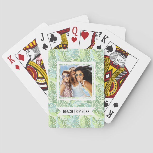 Add Your Name | Pastel Tropical Palm Leaves Playing Cards (Back)