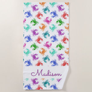 Add Your Name Pattern Of Crabs Beach Towel