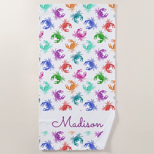 Add Your Name | Pattern Of Crabs Beach Towel (Front)