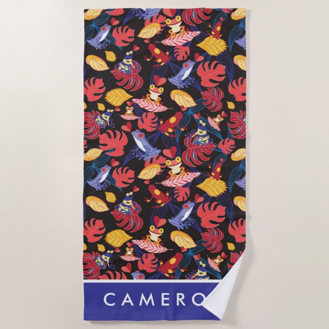 Add Your Name | Pattern Of The Lovers Frogs Beach Towel (Front)