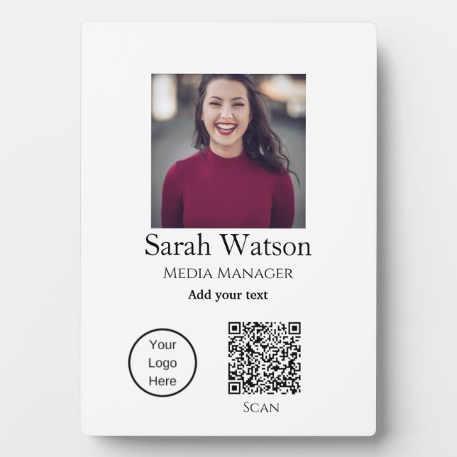 Add your name picture title business details q r c plaque (Front)