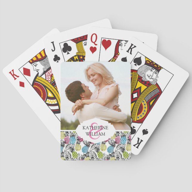 Add Your Name | Pineapple Grunge Palms Playing Cards (Back)