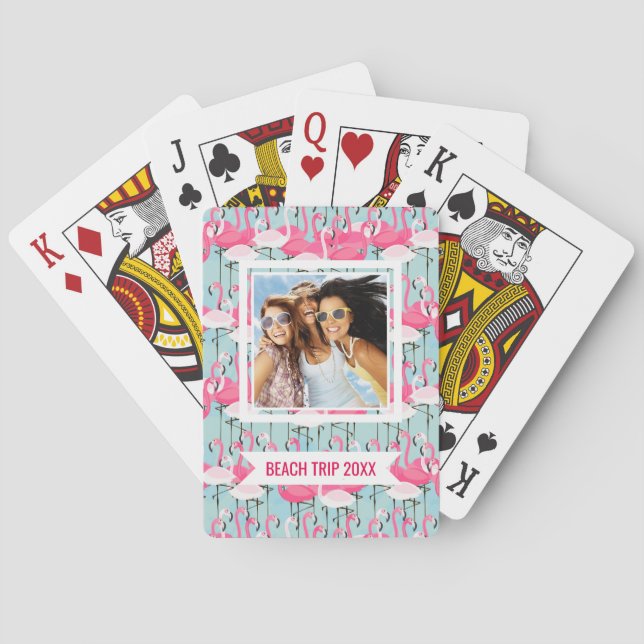 Add Your Name | Pink And White Crowd Of Flamingos Playing Cards (Back)