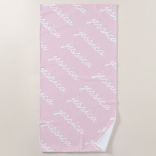 Add-Your-Name Pink Cursive Name Beach Towel
