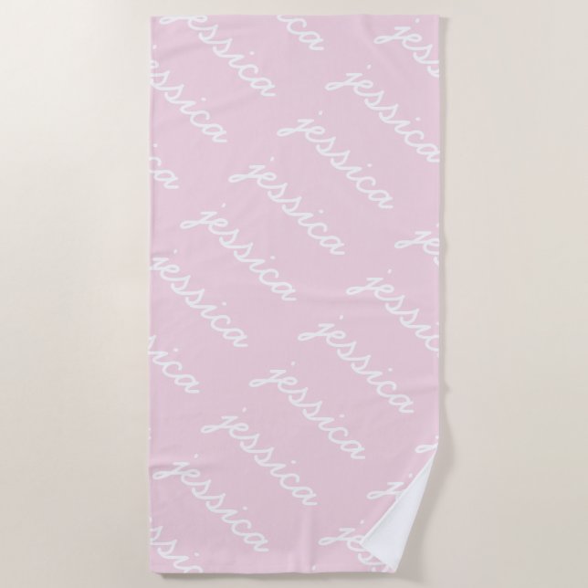 Add-Your-Name Pink  Cursive Name  Beach Towel (Front)