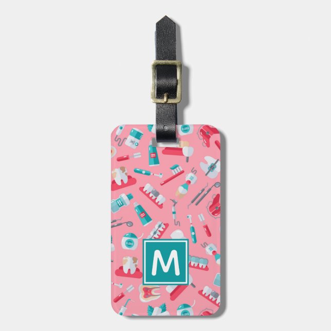 Add Your Name | Pink Dental Pattern Luggage Tag (Front Vertical)