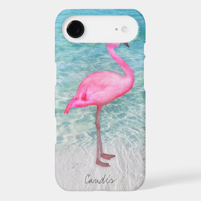 Add Your Name Pink Flamingo Tropical Beach Modern Case-Mate iPhone Case (Back)