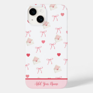 Add Your Name - Pink Girly Bow Heart iPhone Case
