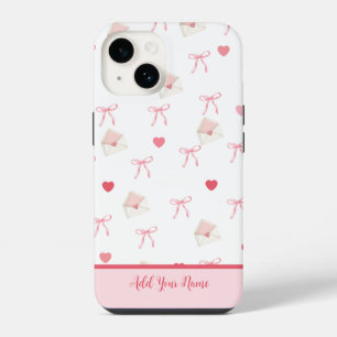 Add Your Name - Pink Girly Bow Heart iPhone Case