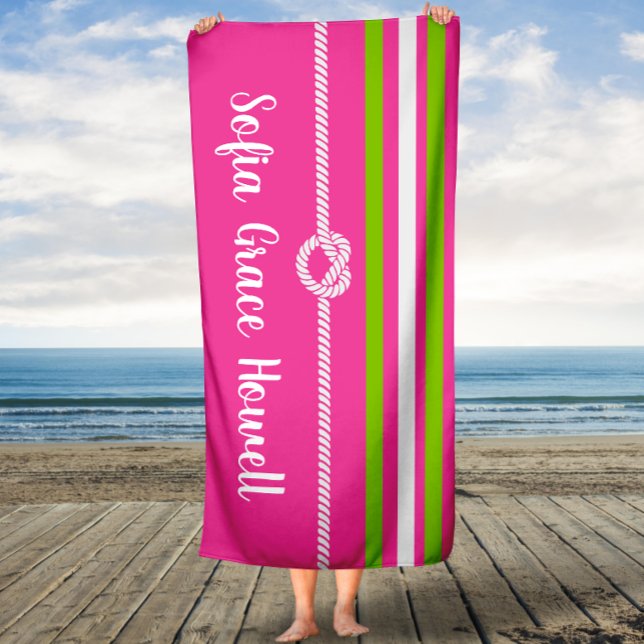 ADD YOUR NAME! Pink & Lime Personalised Bath Towel (Creator Uploaded)