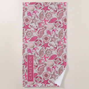 Add Your Name   Pink Sea Pattern Beach Towel