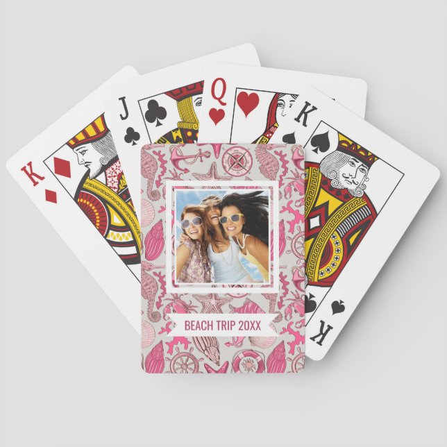 Add Your Name | Pink Sea Pattern Playing Cards (Back)