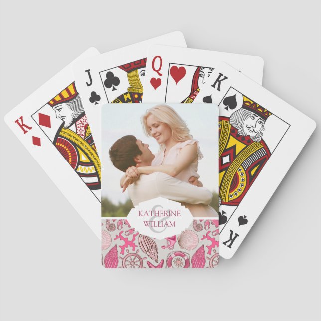 Add Your Name | Pink Sea Pattern Playing Cards (Back)