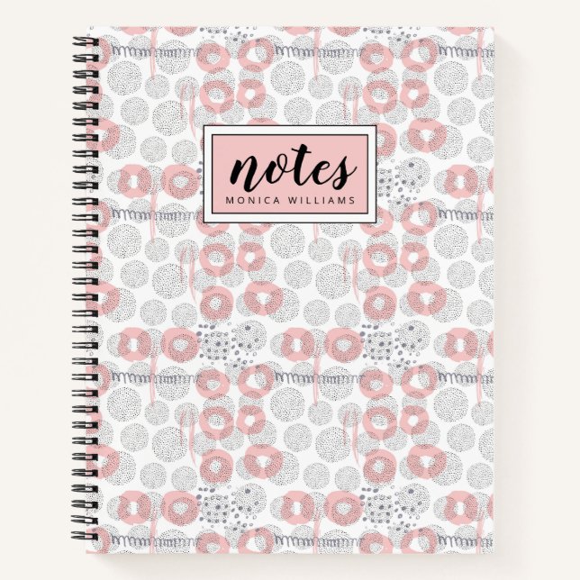 Add Your Name | Polka Dot Circle Pattern Notebook (Front)