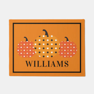 Add Your Name   Polka Dot Pumpkins Doormat
