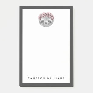 Add Your Name   Portrait Of Sloth Floral Wreath Post-it Notes
