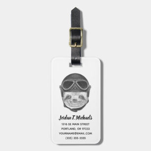 Add Your Name   Portrait Of Sloth   Vintage Helmet Luggage Tag